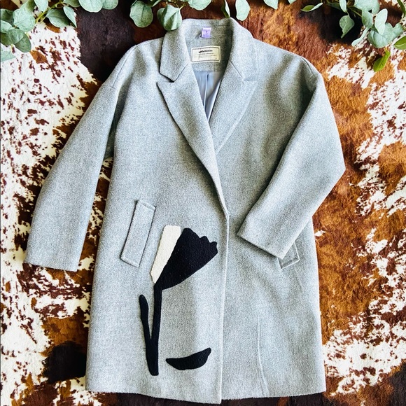 vanillachocolate Jackets & Blazers - Oversized Gray Long Lapel Snap Wool Peacoat